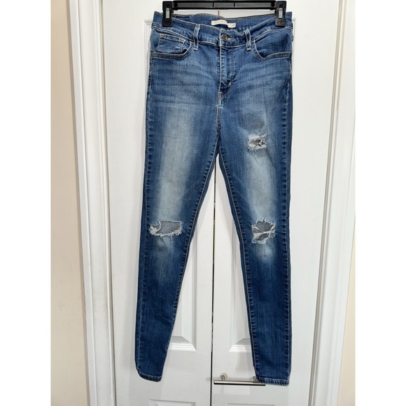 Levi's Denim - Levi's Women's 702 High Rise Super Skinny Distressed Blue Denim Jeans